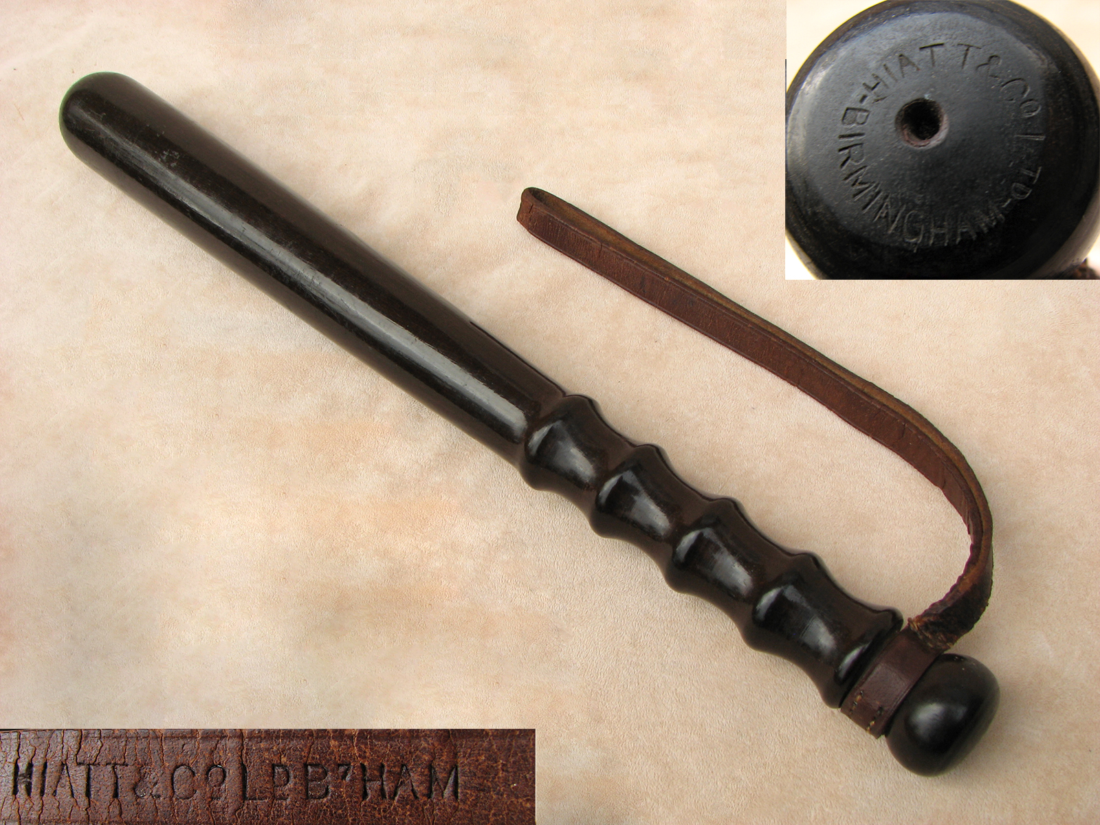 Early 20th century hardwood truncheon signed Hiatt & Co Ltd Birmingham